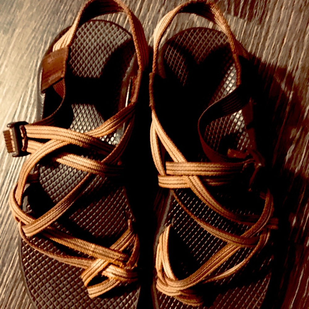 Chaco Sandals with toe loop. Brown stripes
